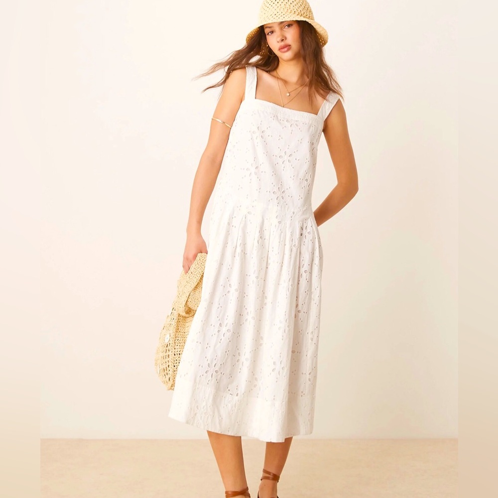 FREE PEOPLE Primavera Cotton Eyelet Midi Dress